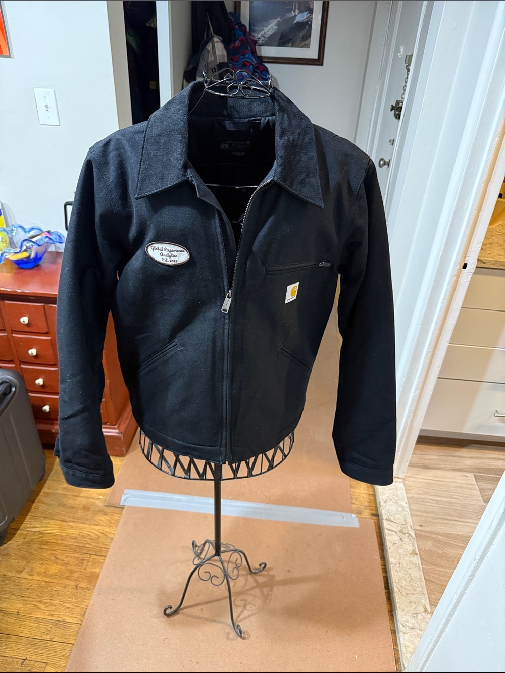Carhartt Detroit Jacket Mens Small Duck Canvas Striped Blanket inside